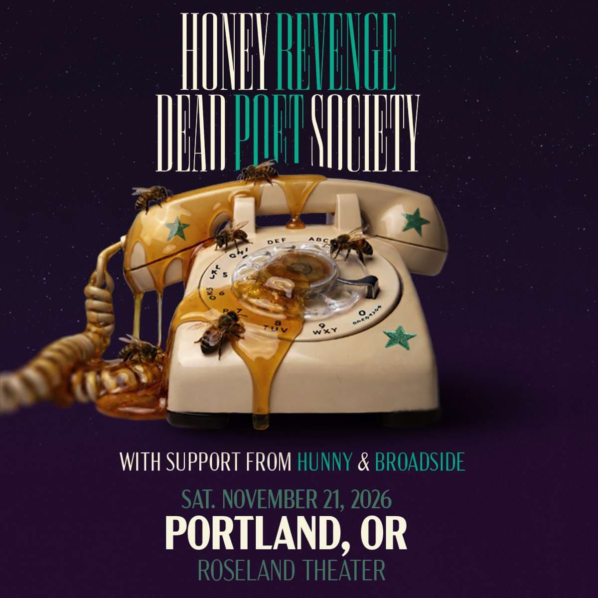 Honey Revenge x Dead Poet Society artwork from Roseland Theater