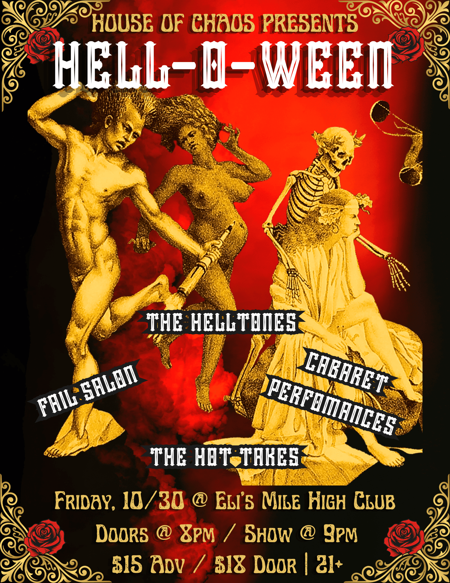 House of Chaos Productions presents: HELL-O-WEEN artwork from Eli's Mile High Club