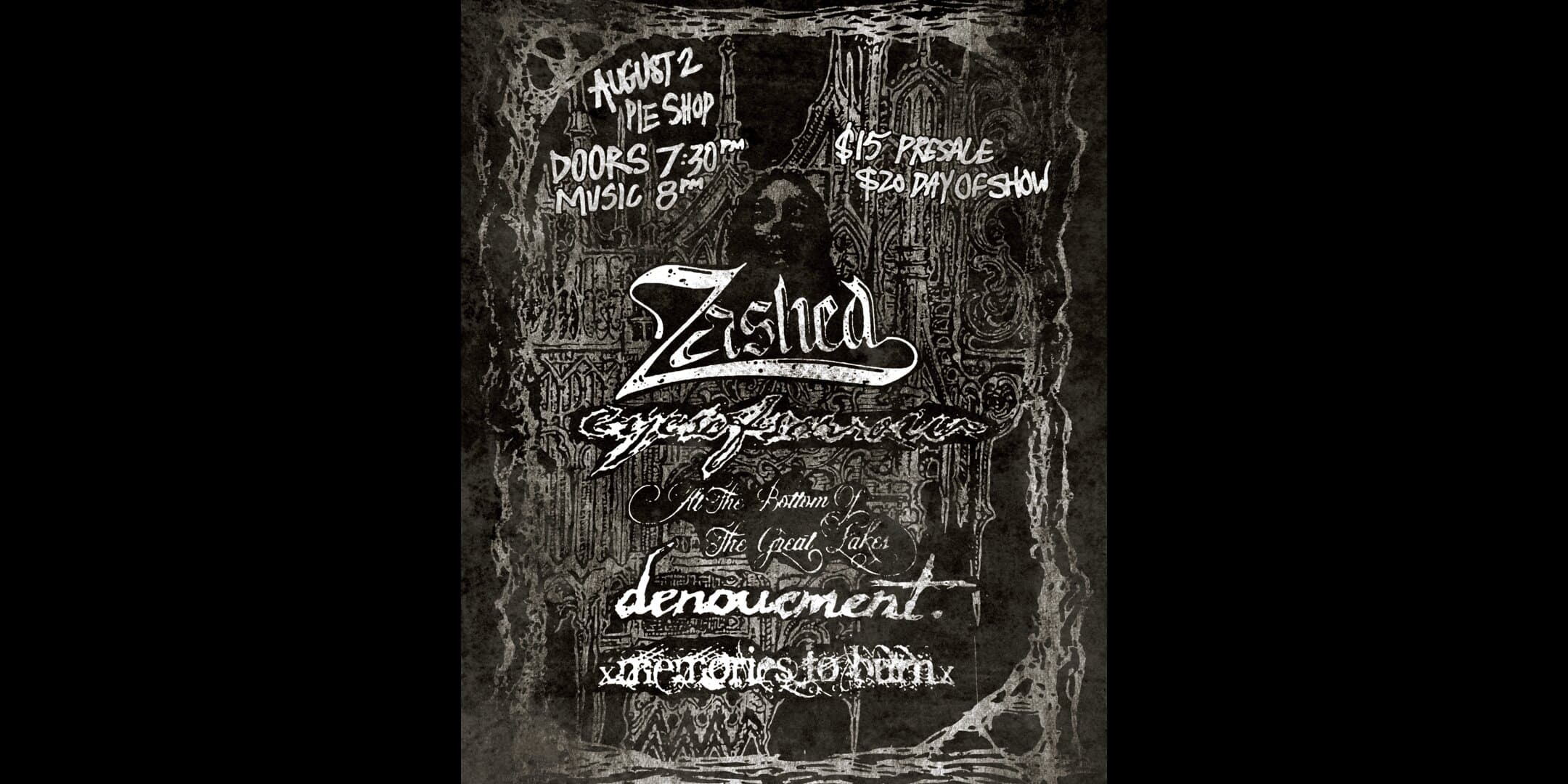 Zashed w/ Eyesofsorrow, At the Bottom of the Great Lakes, Denouement, xMemoriesToBurnx artwork from Pie Shop