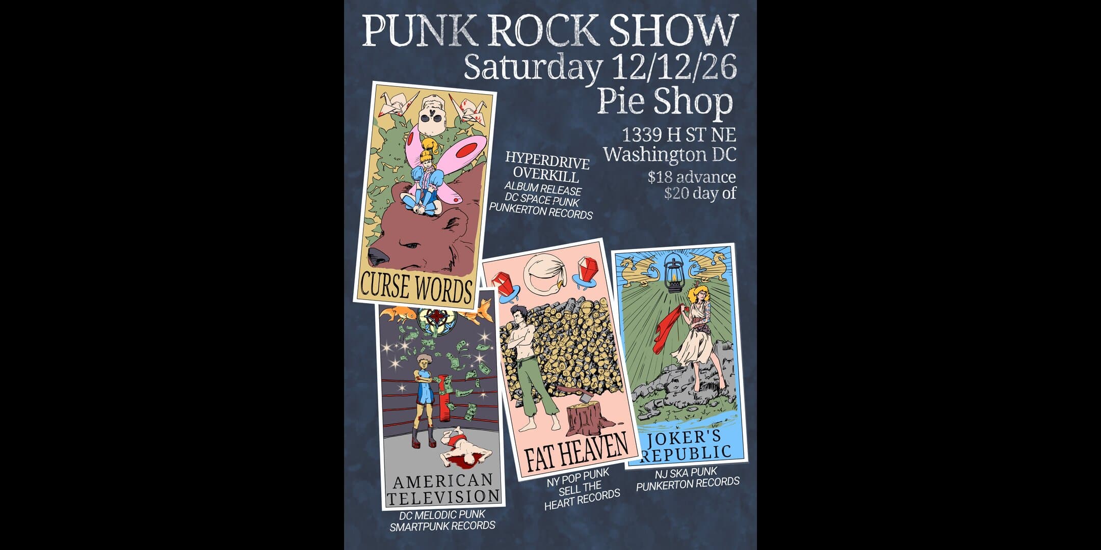 Curse Words w/ American Television, Fat Heaven, Jokers Republic artwork from Pie Shop