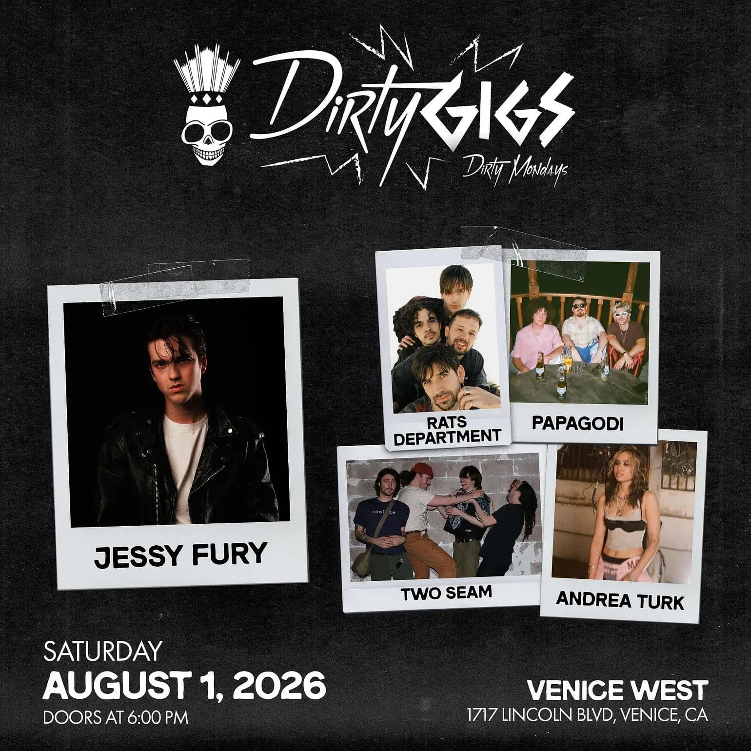Dirty Monday's Presents - Jessy Fury, Papagodi, Andrea Turk, Two Seam, & Rats Department artwork from The Venice West