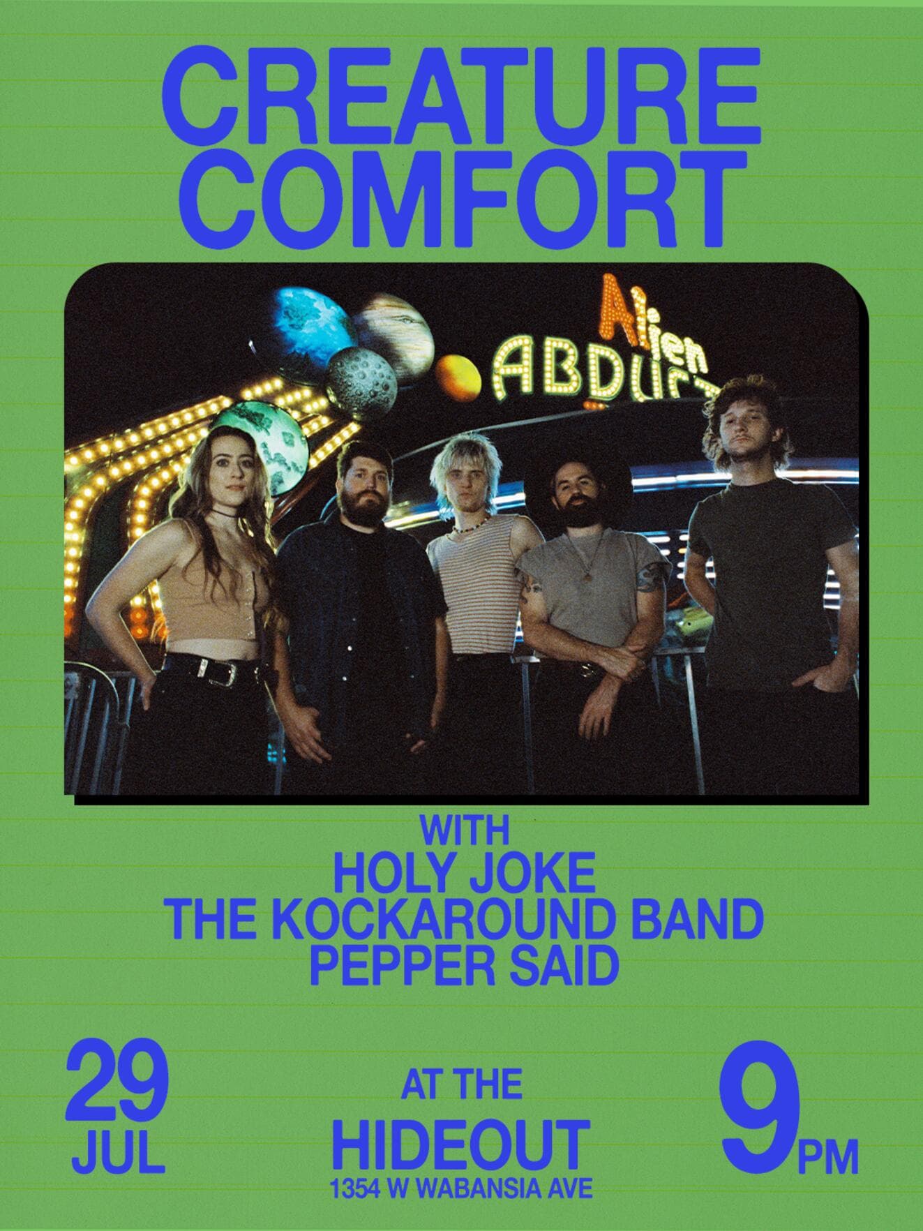 Creature Comfort, Holy Joke, The Knockaround Band artwork from Hideout Chicago