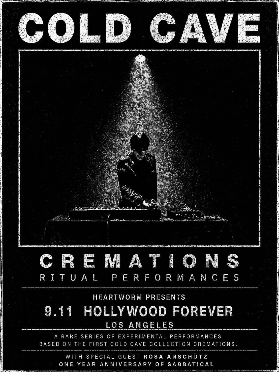 Cold Cave performing CREMATIONS with Rosa Anschutz artwork from The Masonic Lodge at Hollywood Forever