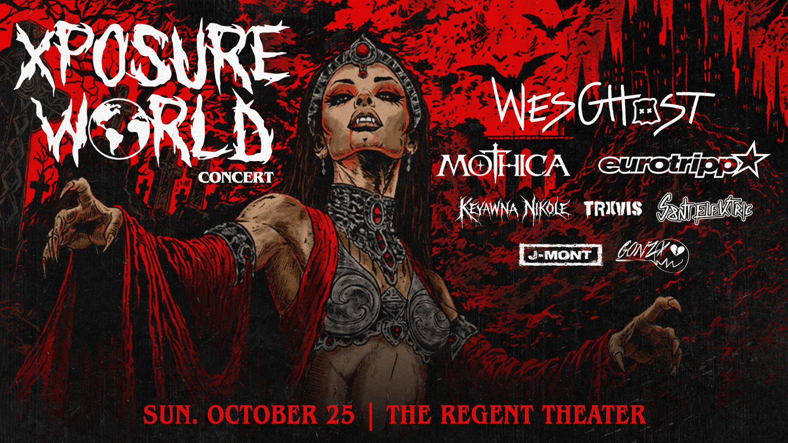 Xposure World w/ Wesghost, Mothica, Eurotripp & more artwork from The Regent Theater