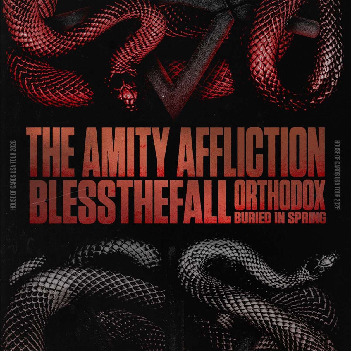The Amity Affliction: HOUSE OF CARDS 2026 artwork from Roseland Theater