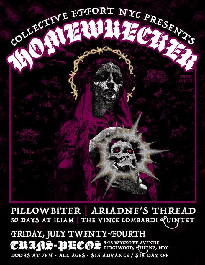 Homewrecker / Pillowbiter / Ariadne's Thread / 50 Days at Iliam / The Vince Lombardi Quintet artwork from Trans-Pecos
