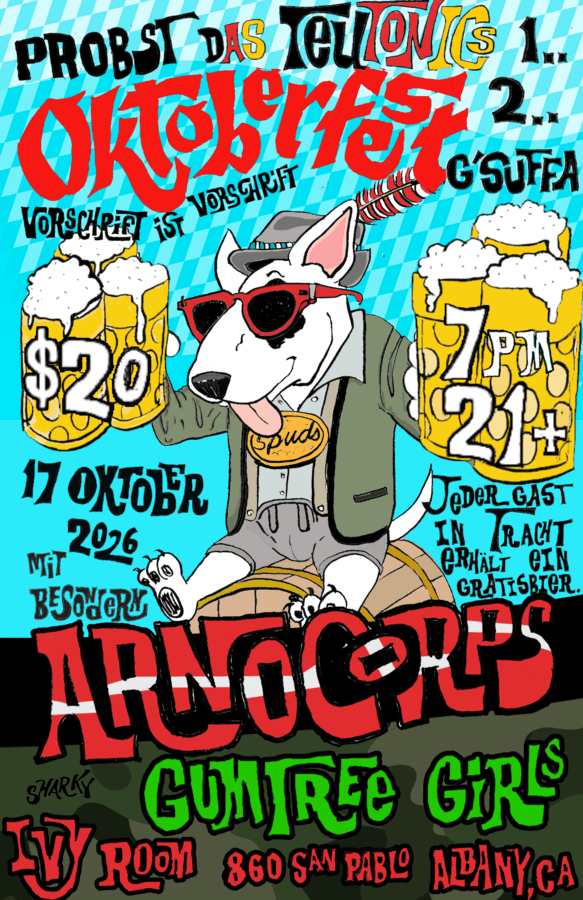 Arnocorps + The Teutonics (20th Anniversary show) + The Gum Tree Girls artwork from Ivy Room