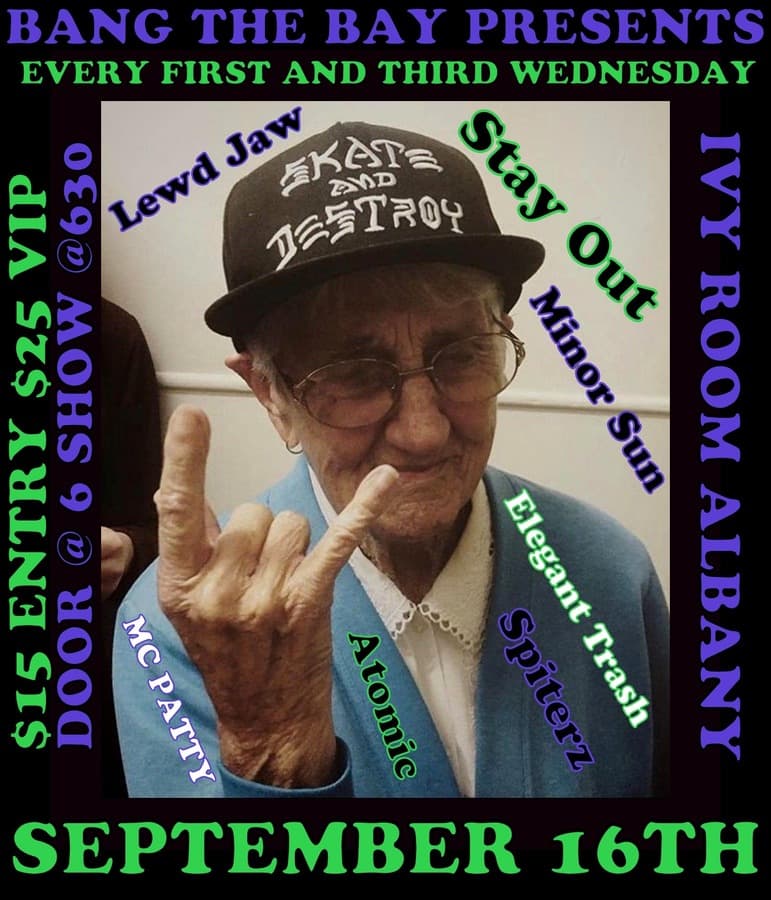 BANG THE BAY! LEWD JAW + STAY OUT + MINOR SUN + ELEGANT TRASH artwork from Ivy Room