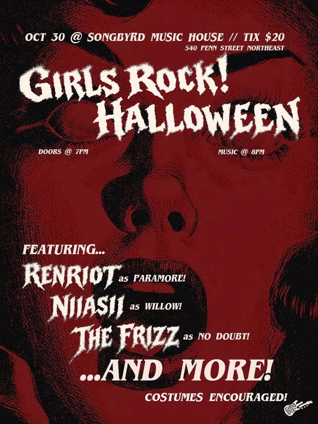 GIRLS ROCK! HALLOWEEN artwork from Songbyrd Music House