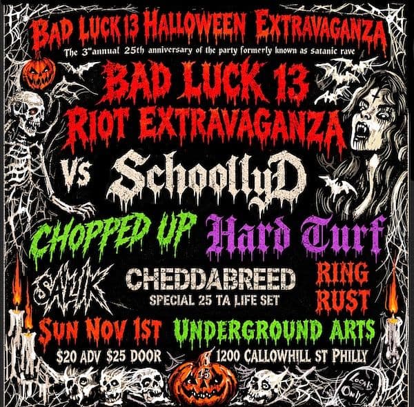 Bad Luck 13 Riot Extravaganza artwork from Underground Arts