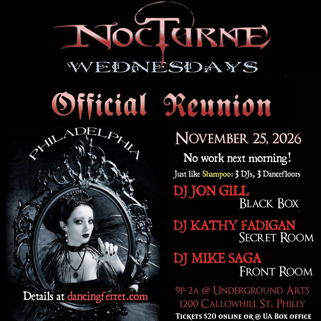 Nocturne Wednesdays Official Reunion artwork from Underground Arts