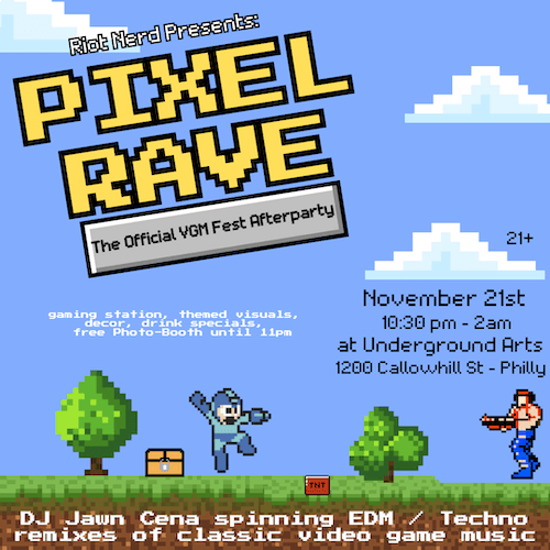 Pixel Rave: The Official Stage Clear! After Party artwork from Underground Arts
