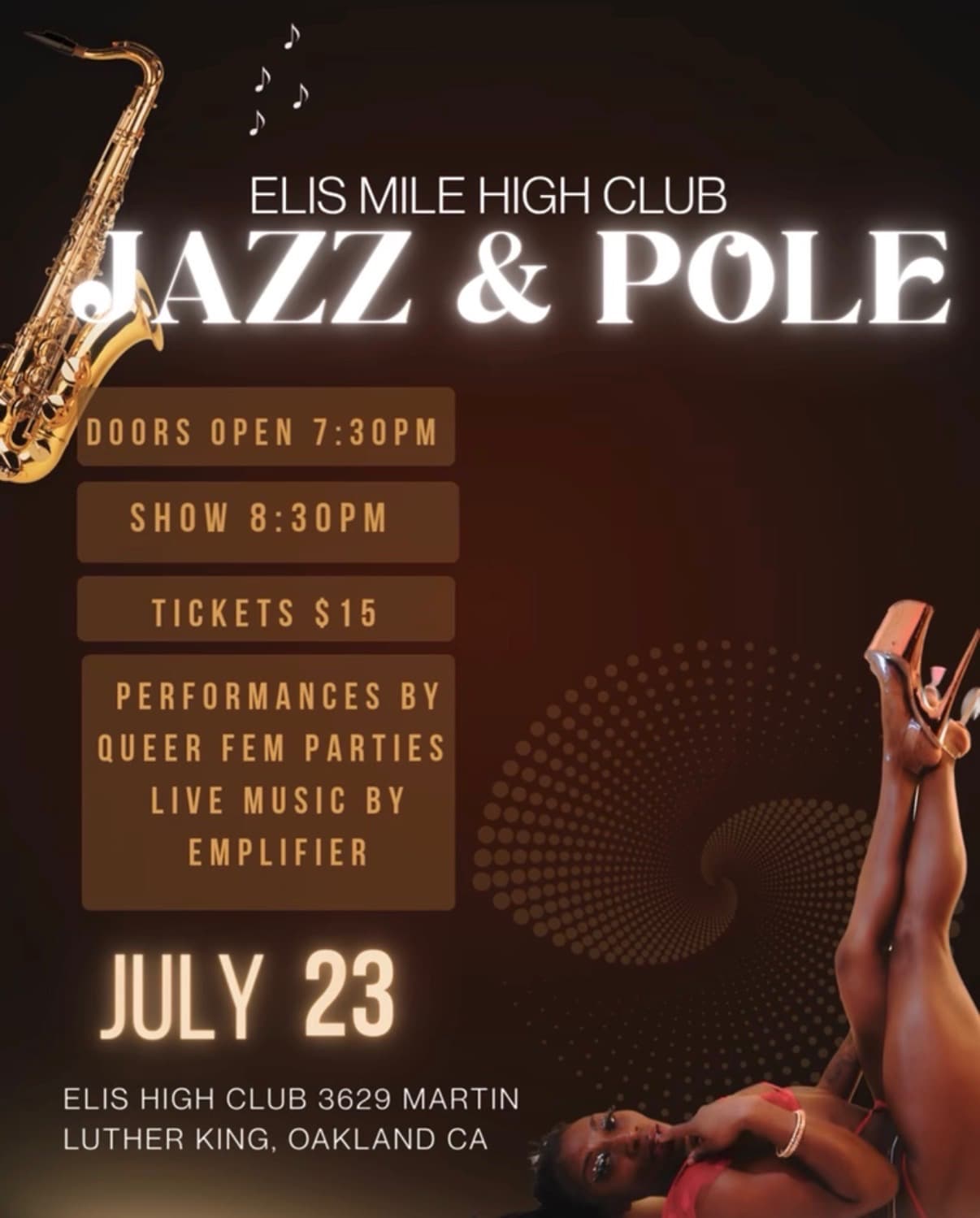 Sax & Pole artwork from Eli's Mile High Club
