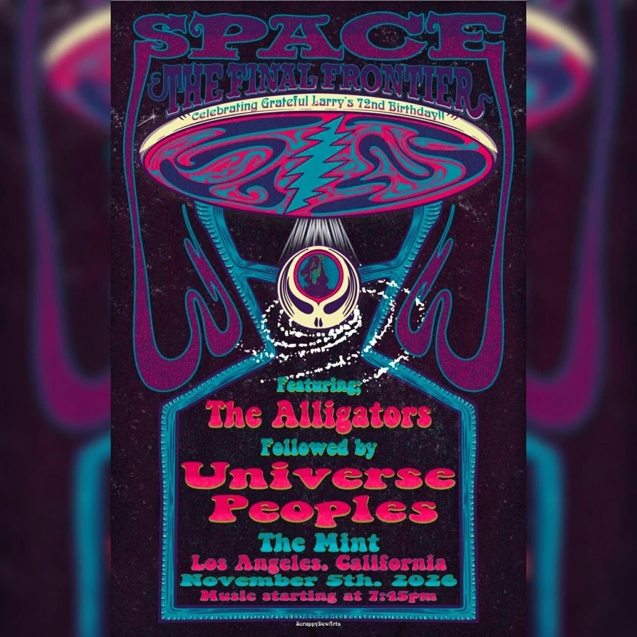 Grateful Larry’s Bday Bash With The Alligators and Universe Peoples artwork from The Mint