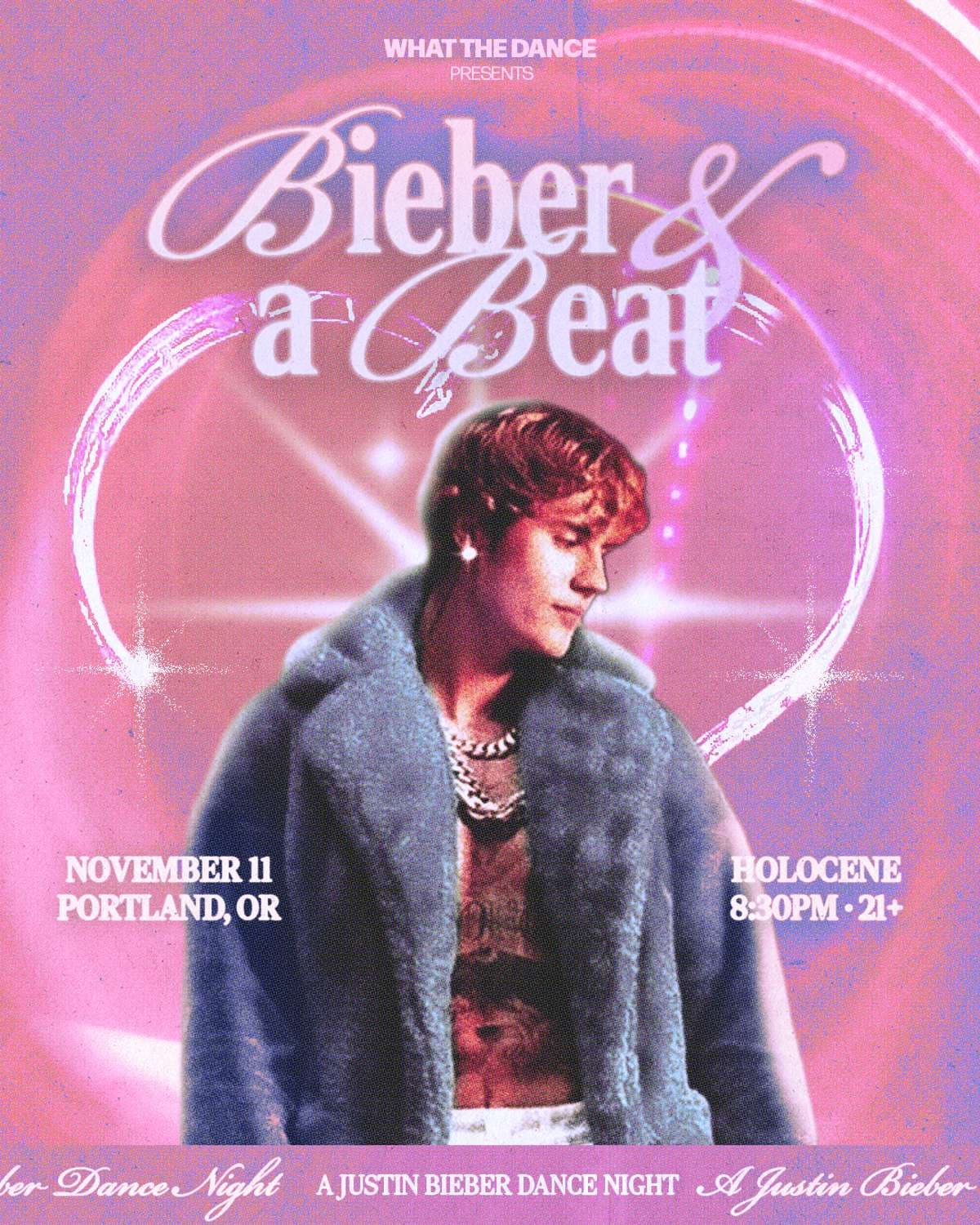 BIEBER AND A BEAT: A JUSTIN BIEBER NIGHT – 21+ artwork from Holocene